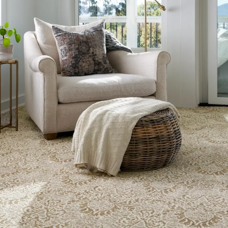 Patterned Karastan Kashmere carpet in a cozy home