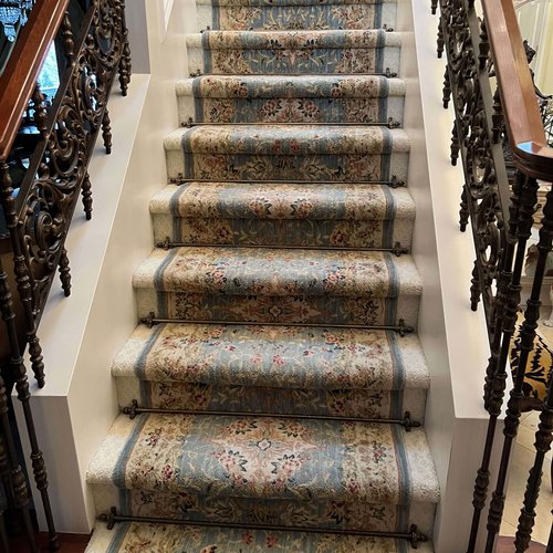 Ornate stair runner installation in Portland