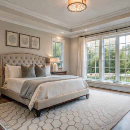 Portland OR Bedroom with a patterned area rug