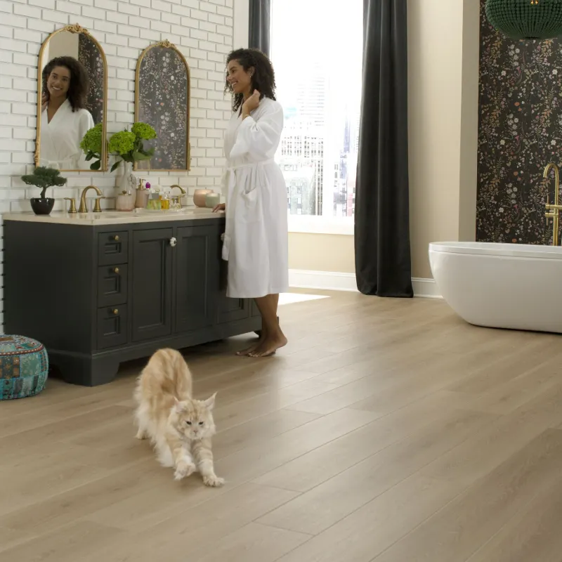 LuxeCraft Serenity flooring in a luxurious bathroom