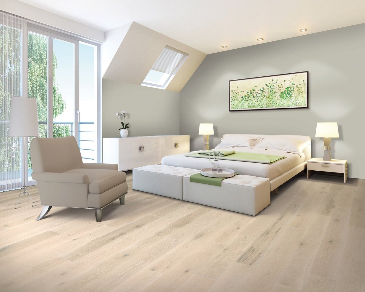 Light-tone hardwood flooring in a Portland, OR home