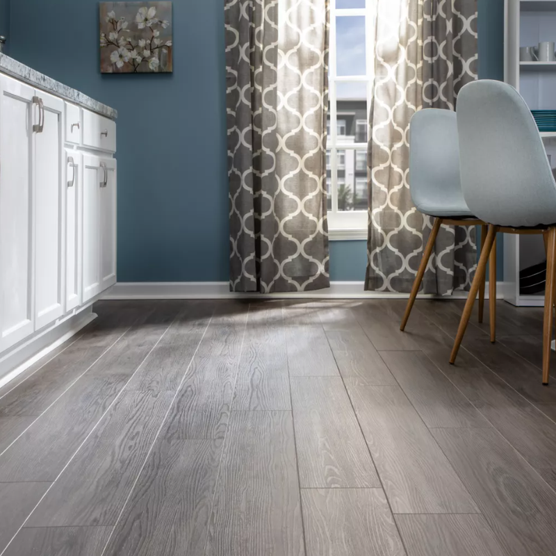Blue Kitchen walls and dark waterproof floors