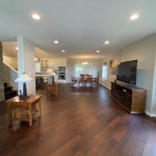 Vintage stair runner installed on wood stairs