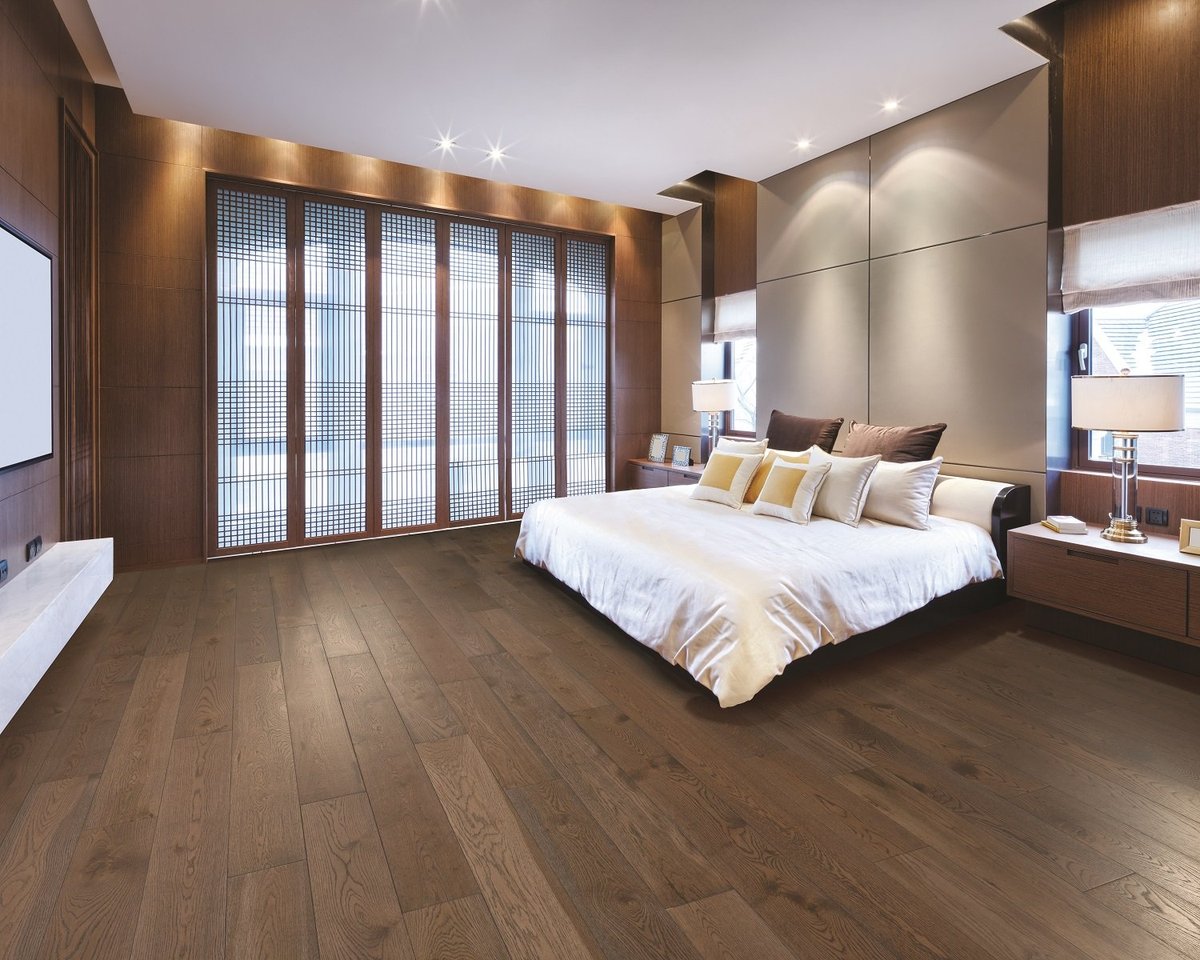 Hardwood flooring in a Portland, OR master bedroom