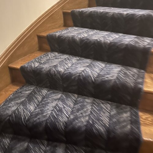 Patterned navy blue stair runner